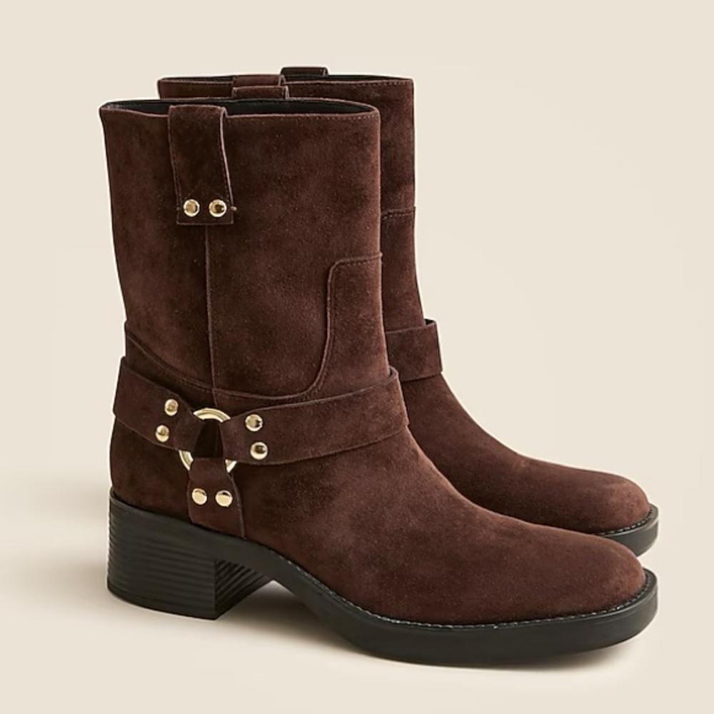 J Crew Suede Moto Boots, Brown Berry, size 9